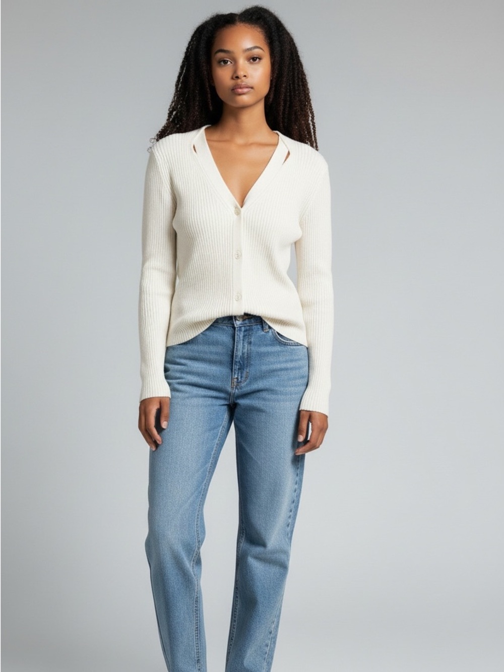 RACHEL Rachel Roy Ivory Ribbed Button Front Cardigan Women’s Large